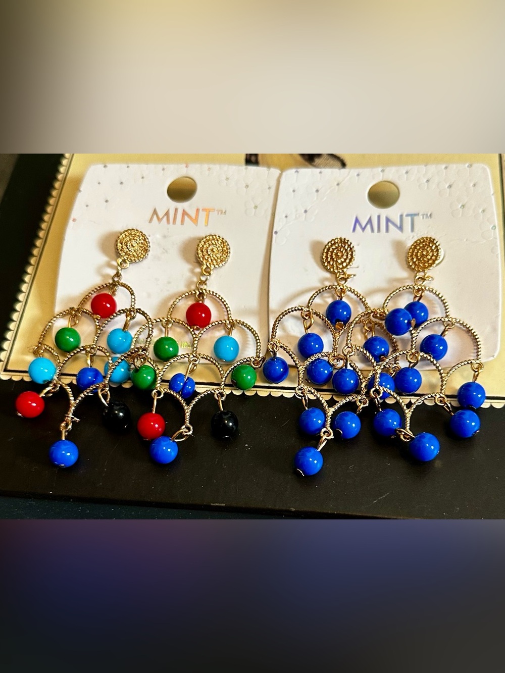 MINT Gold-Tone Chandelier Earrings with Blue, Green, Red & Black Beads